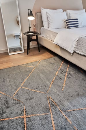 Bakır Antrasit Geometrik Modern Makine Dokuma Salon Halısı Akrilik Pamuk