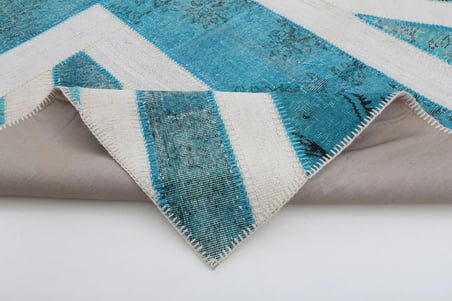 Turkuaz Modern Geometrik El Dokuma Halısı Yatak Odası Salon Eskitme Stil