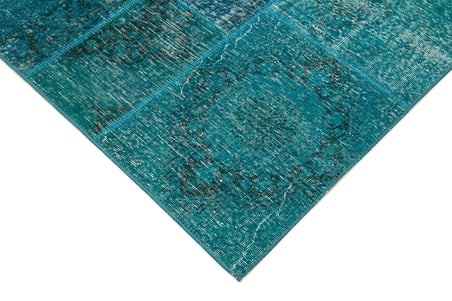 Turkuaz Modern Geometrik El Dokuma Salon Halısı Yatak Odası Vintage