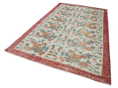 Krem Eskitme Çiçekli El Dokuma Salon Halısı Yatak Odası Vintage Tasarım