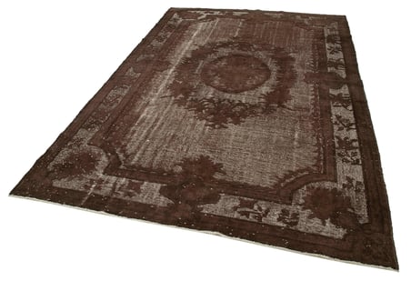 Kahverengi Desenli El Dokuma Salon Halısı Eskitme Vintage Stil