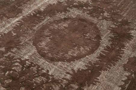 Kahverengi Desenli El Dokuma Salon Halısı Eskitme Vintage Stil