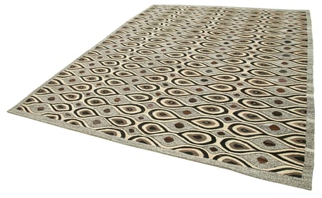 Krem Geometrik Desenli El Dokuma Yünlü Salon Halısı Etnik Modern Stil