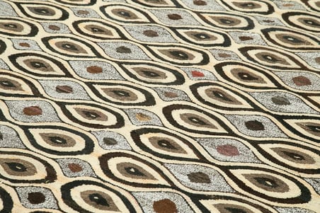 Krem Geometrik Desenli El Dokuma Yünlü Salon Halısı Etnik Modern Stil