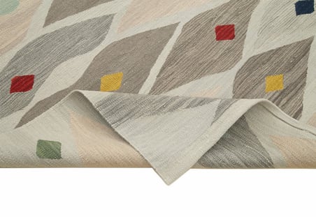 Krem Geometrik El Dokuma Salon Halısı Modern Seri Koridor Yatak Odası