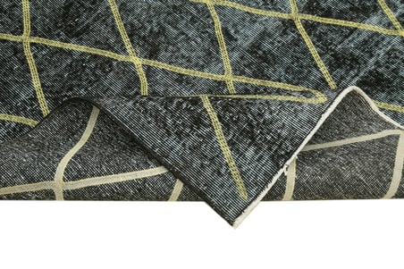Antrasit Sarı Geometrik Eskitme Salon Halısı El Dokuma Koridor