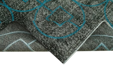 Antrasit Geometrik Desenli El Dokuma Salon Halısı Modern Koridor