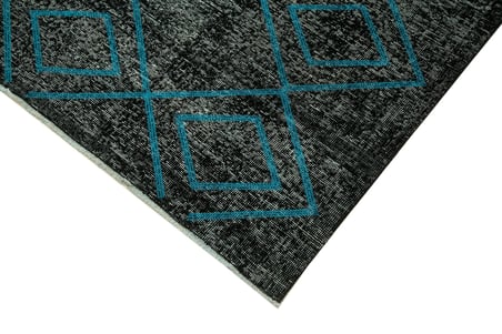 Antrasit Gri Modern Geometrik Desenli El Dokuma Halı Koridor