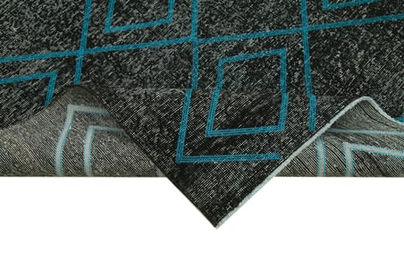 Antrasit Gri Modern Geometrik Desenli El Dokuma Halı Koridor