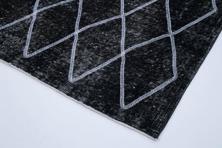 Siyah Geometrik El Dokuma Eskitme Salon Halısı Koridor Yatak Odası