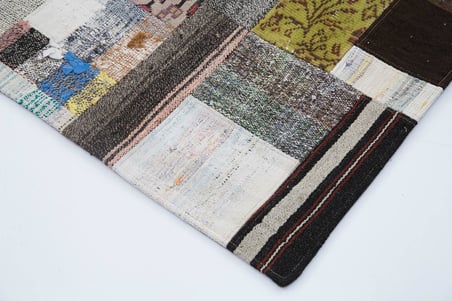 Gri Patchwork El Dokuma Salon Kilimi Bohem Stil Koridor Yatak Odası