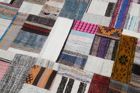 Gri Patchwork El Dokuma Salon Kilimi Bohem Stil Koridor Yatak Odası