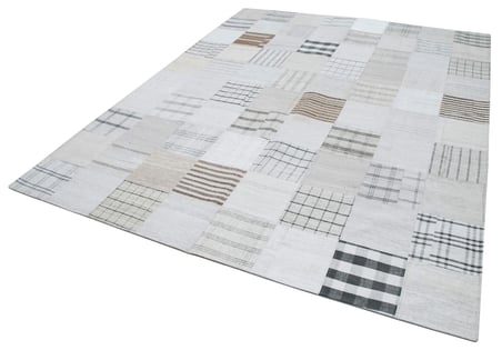 Krem Renk Geometrik Modern El Dokuma Salon Kilimi Yatak Odası