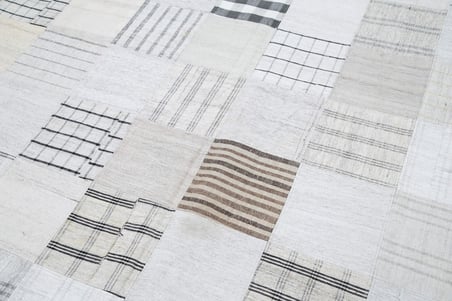 Krem Renk Geometrik Modern El Dokuma Salon Kilimi Yatak Odası