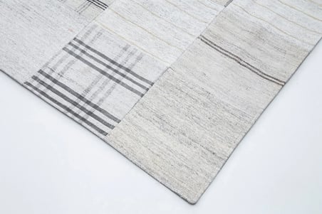 Ekru Gri Geometrik Desenli El Dokuma Salon Kilimi Modern Koridor Tipi