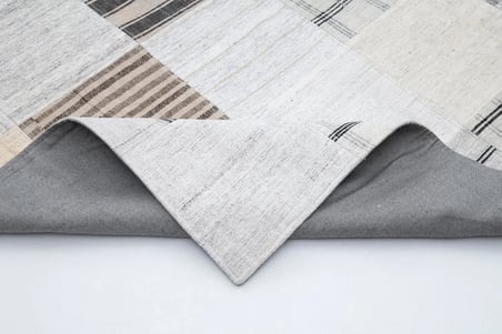 Ekru Gri Geometrik Desenli El Dokuma Salon Kilimi Modern Koridor Tipi