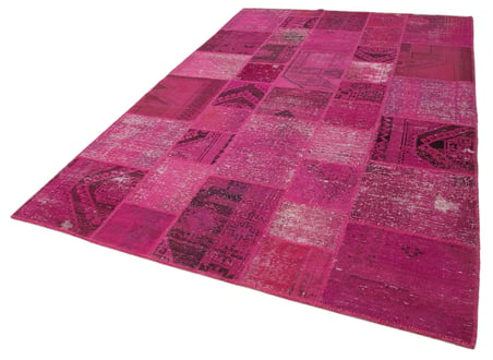 Pembe Geometrik Desenli El Dokuma Yün Halı Salon Yatak Odası