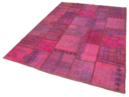 Pembe El Dokuma Patchwork Salon Halısı Yünlü Etnik Model Yatak Odası