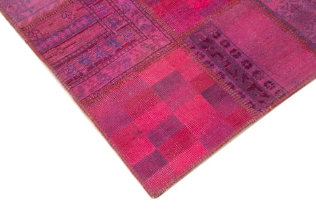 Pembe El Dokuma Patchwork Salon Halısı Yünlü Etnik Model Yatak Odası