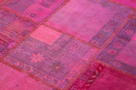 Pembe El Dokuma Patchwork Salon Halısı Yünlü Etnik Model Yatak Odası