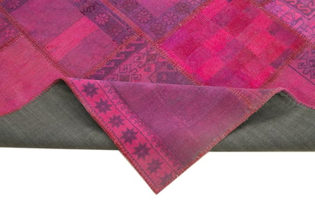 Pembe El Dokuma Patchwork Salon Halısı Yünlü Etnik Model Yatak Odası