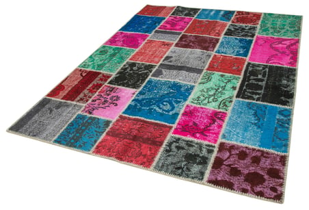 Mavi El Dokuma Salon Halısı Geometrik Patchwork Model Yatak Odası