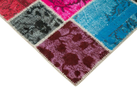 Mavi El Dokuma Salon Halısı Geometrik Patchwork Model Yatak Odası
