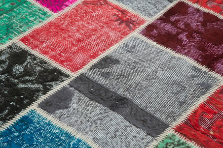 Mavi El Dokuma Salon Halısı Geometrik Patchwork Model Yatak Odası