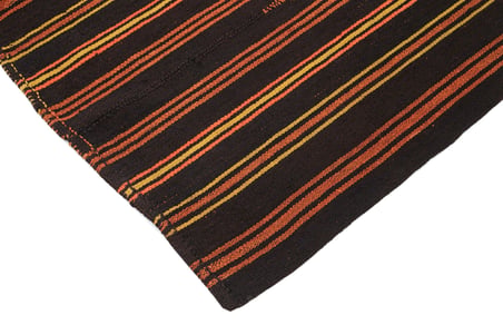 Turuncu Çizgili El Dokuma Yün Salon Tipi Mat Etnik Kilim