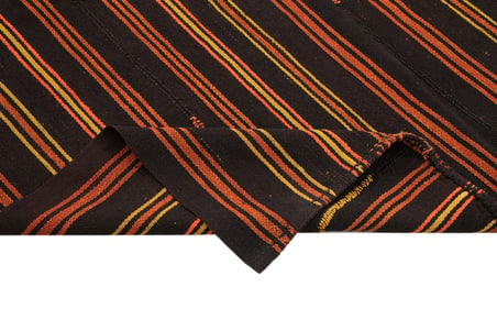 Turuncu Çizgili El Dokuma Yün Salon Tipi Mat Etnik Kilim