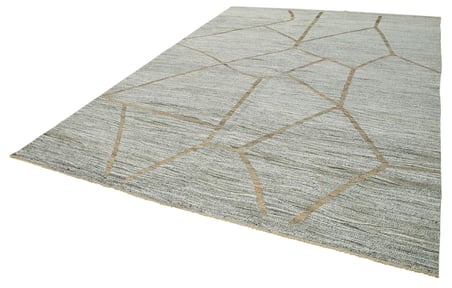 Gri Geometrik Desenli El Dokuma Salon Halısı Modern Stil Yatak Odası