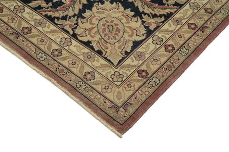 Bej Klasik Çiçekli Yün El Dokuma Salon Halısı Eskitme Vintage Stil
