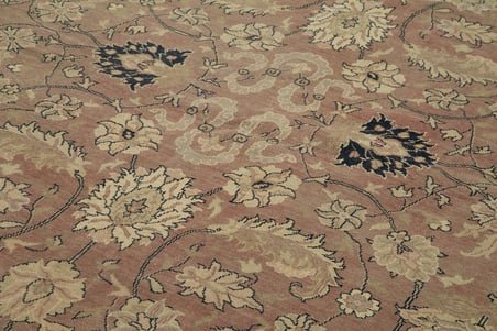 Bej Klasik Çiçekli Yün El Dokuma Salon Halısı Eskitme Vintage Stil