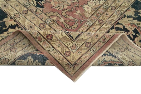 Bej Klasik Çiçekli Yün El Dokuma Salon Halısı Eskitme Vintage Stil