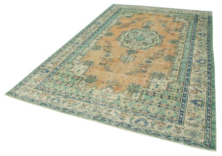 Mavi El Dokuma Eskitme Desenli Salon Halısı Vintage Klasik Eskitme Vintage