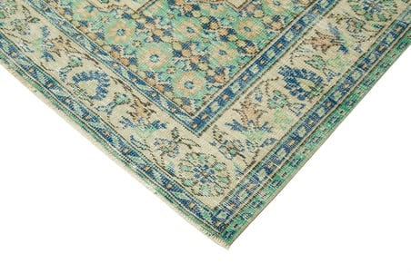 Mavi El Dokuma Eskitme Desenli Salon Halısı Vintage Klasik Eskitme Vintage