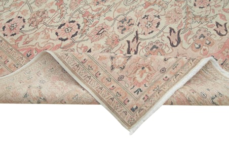 Bej El Dokuma Eskitme Salon Halısı Madalyon Desenli Vintage Klasik