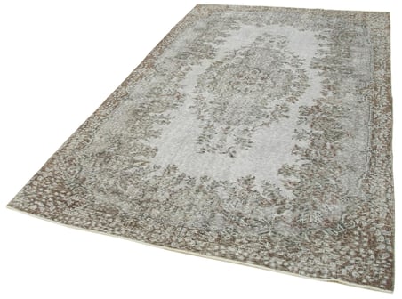 Gri El Dokuma Halı Madalyon Desenli Yün Salon Tipi Eskitme Vintage