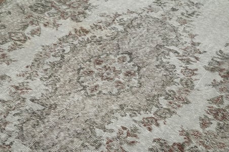 Gri El Dokuma Halı Madalyon Desenli Yün Salon Tipi Eskitme Vintage