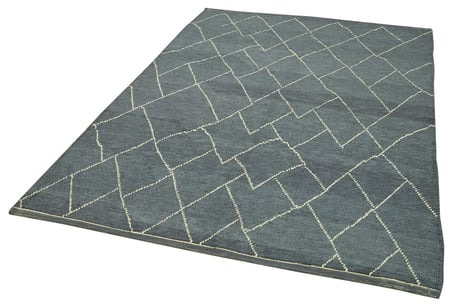 Gri Geometrik Desenli Yün El Dokuma Salon Halısı Modern İskandinav Stil