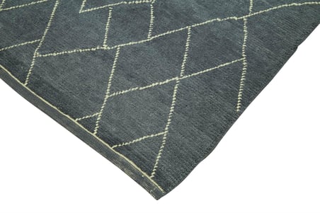 Gri Geometrik Desenli Yün El Dokuma Salon Halısı Modern İskandinav Stil