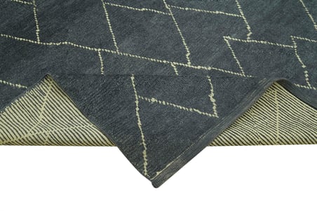 Gri Geometrik Desenli Yün El Dokuma Salon Halısı Modern İskandinav Stil