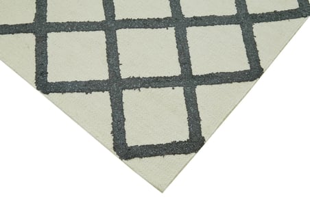 Modern Geometrik Desenli Krem El Dokuma Salon Kilimi Koridor Yatak Odası