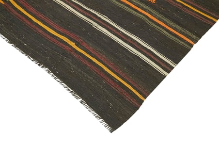 Siyah Etnik Çizgili El Dokuma Yün Kilim Koridor Salon Yatak Odası