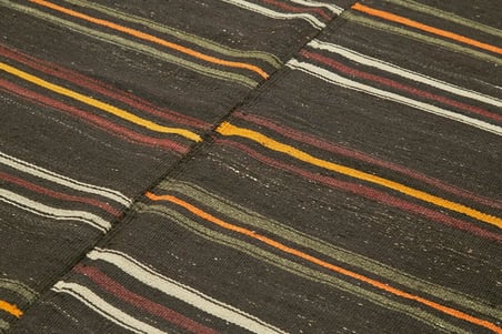 Siyah Etnik Çizgili El Dokuma Yün Kilim Koridor Salon Yatak Odası