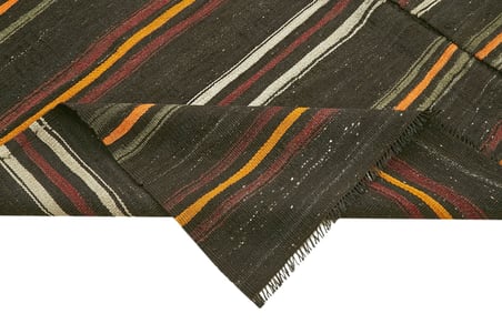 Siyah Etnik Çizgili El Dokuma Yün Kilim Koridor Salon Yatak Odası