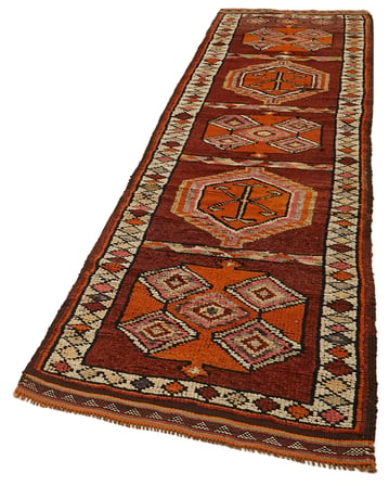 Kırmızı Etnik Geometrik El Dokuma Yün Koridor Halısı Bohem Stil