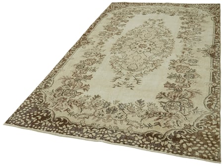 Bej Eskitme El Dokuma Salon Halısı Madalyon Desenli Vintage Stil