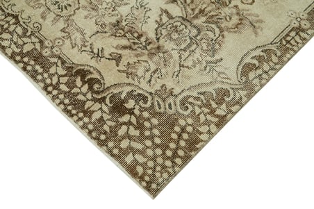 Bej Eskitme El Dokuma Salon Halısı Madalyon Desenli Vintage Stil