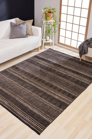 Antrasit Gri Geometrik Desenli Makine Dokuma Kilim Dış Mekan Koridor